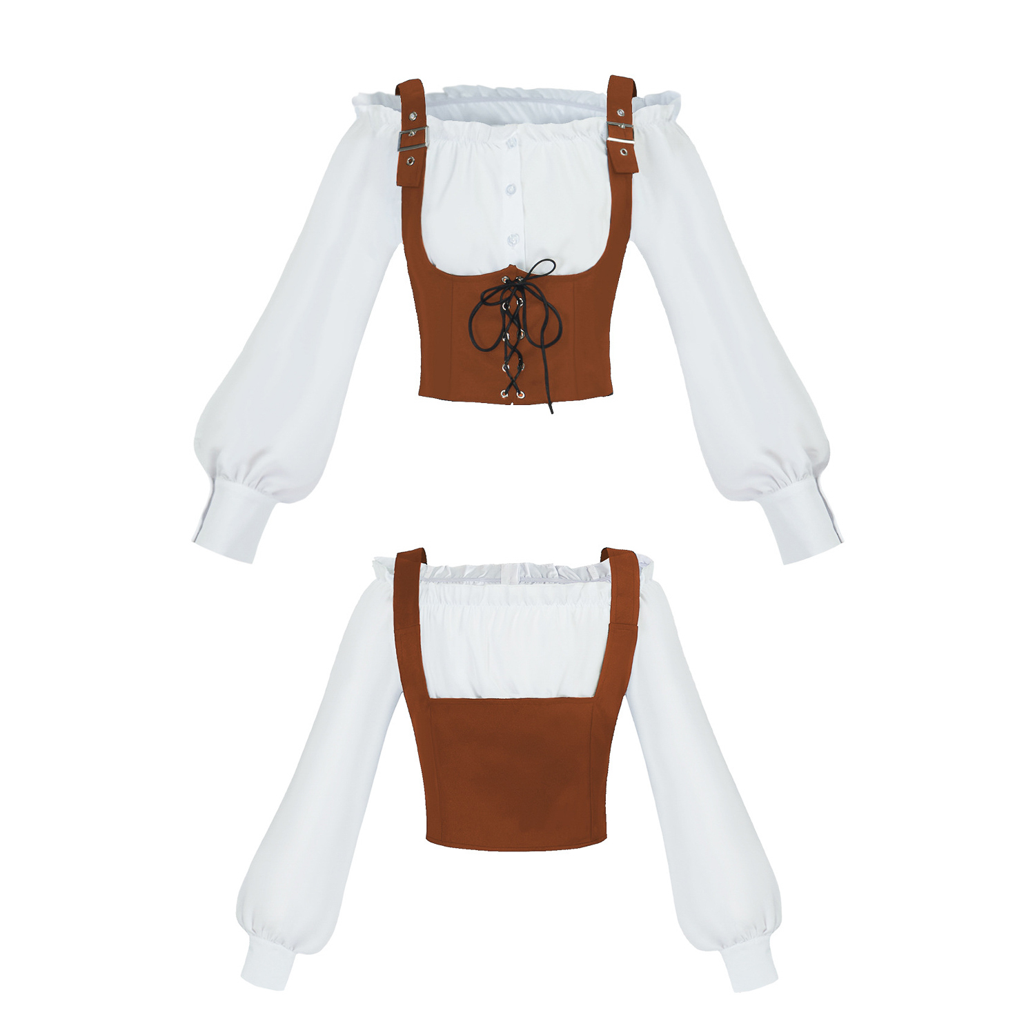 Blouse Off Shoulder - Dwuczęściowy kostium w stylu renesansowym, bluzka