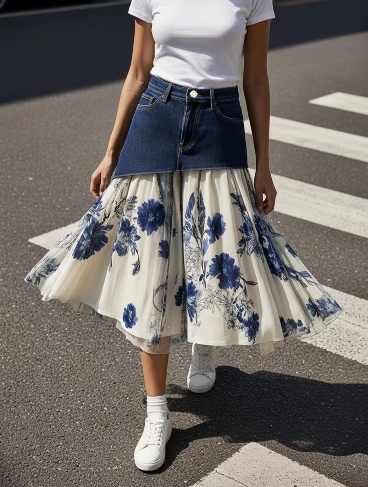 Midi Skirt Floral - Damska spódnica midi w rozmiarach plus